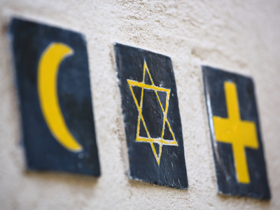 Religiøse symboler. Islam, jødisk, kristen. Foto.